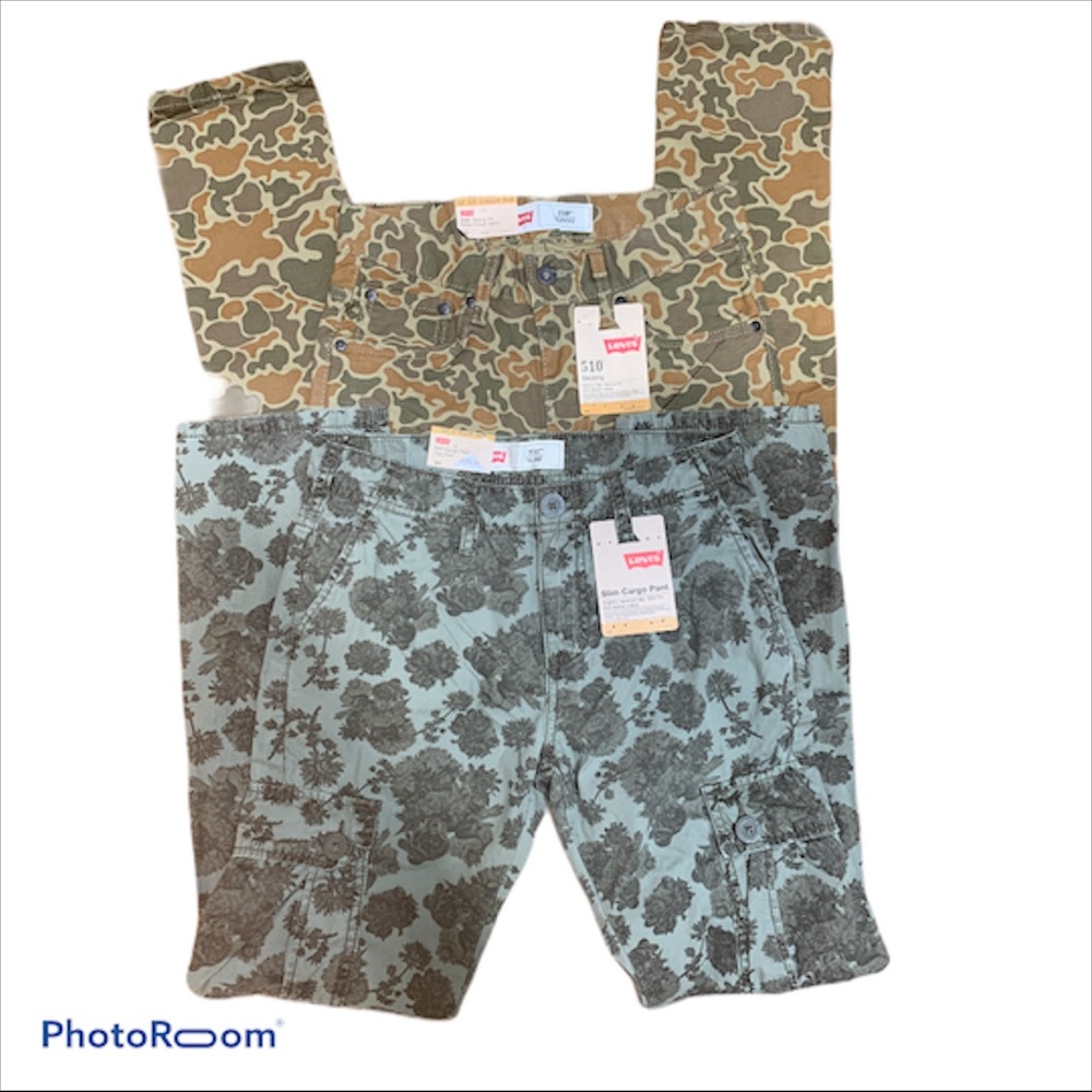 NWT 2 PACK BUNDLE BOYS LEVIS PANTS CAMO & PRINTED